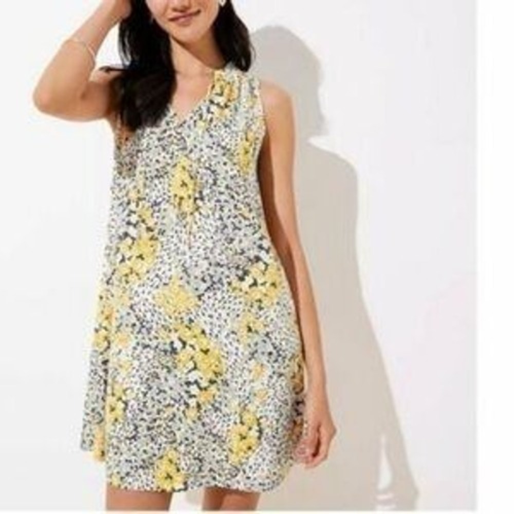 LOFT Shift Dress Yellow S Womens Floral Sleeveless Rayon NEW